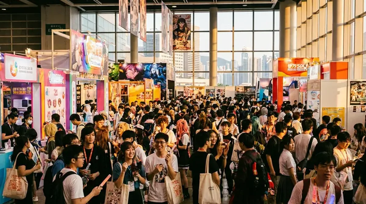 Crowds and cosplay at Ani-Com & Games Hong Kong 2026 at the Convention Centre in Wan Chai