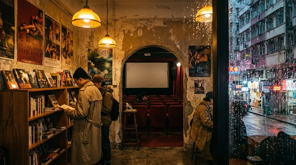 Interior of an art house cinema in Hong Kong showing an independent film