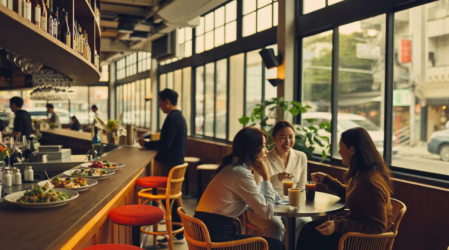 A warm neighbourhood bar scene, illustrating Falco, the new all-day bar and kitchen in Sheung Wan
