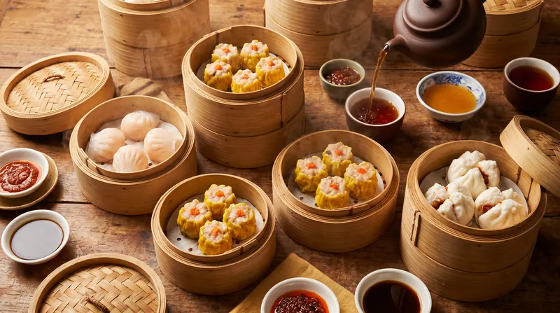 Dim sum baskets at a Hong Kong yum cha restaurant