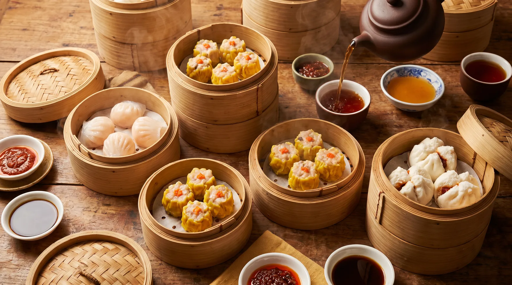 A Hong Kong yum cha dim sum spread