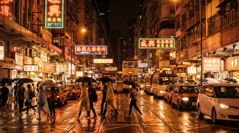 Neon-lit Hong Kong nightlife street