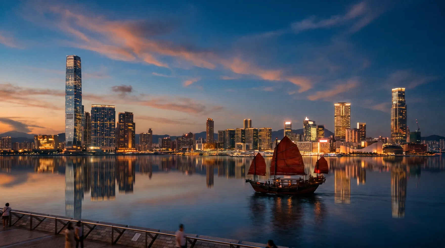 Hong Kong's Victoria Harbour skyline at dusk