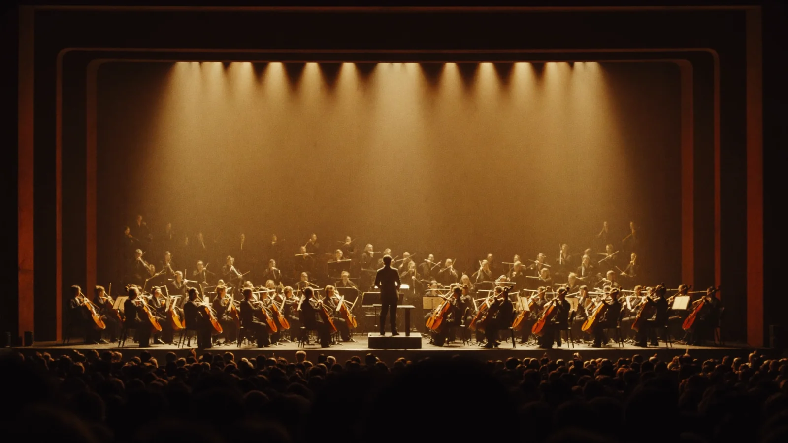A symphony orchestra performing on a warmly lit concert-hall stage with a silhouetted conductor - an illustrative hero image for this guide to the HK Phil concert From Gladiators to Valkyries, not a photo of the actual performance