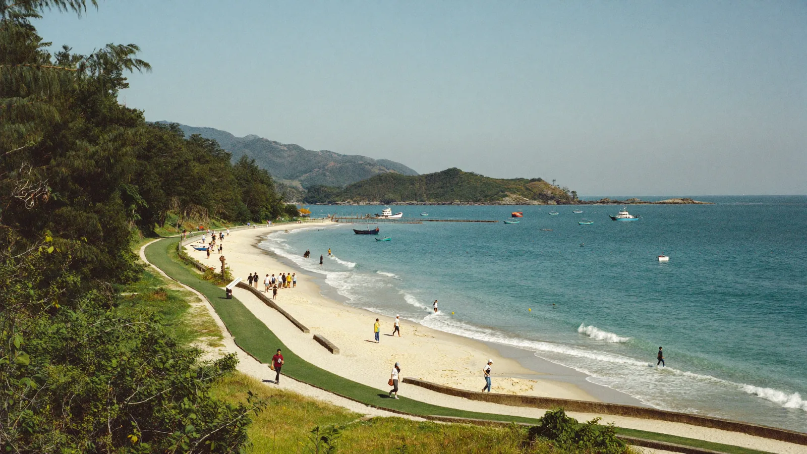 A green Hong Kong island coastline and beach, illustrating a Lamma Island day trip guide