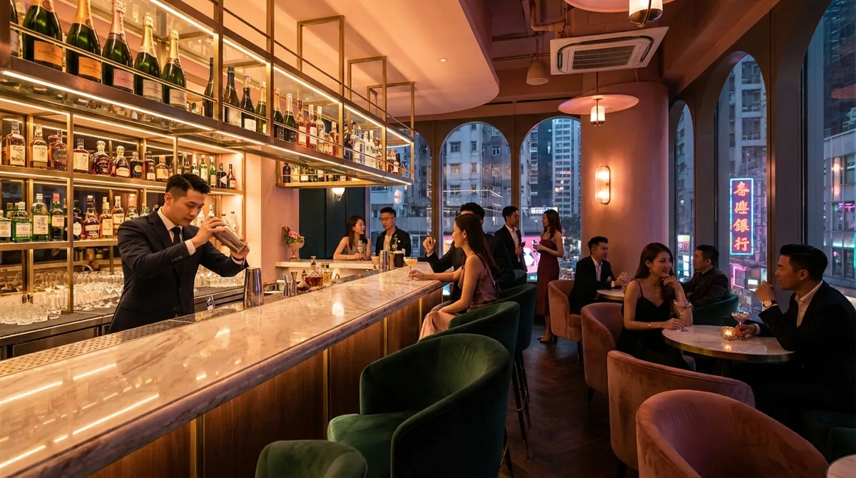 A dark, candlelit cocktail bar scene illustrating Montana, the Cuban-inspired Hong Kong bar on Hollywood Road from Bar Leone's Lorenzo Antinori
